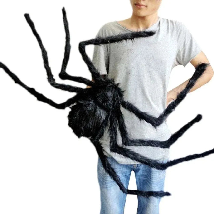 Giant Black Plush Halloween Spider Decoration