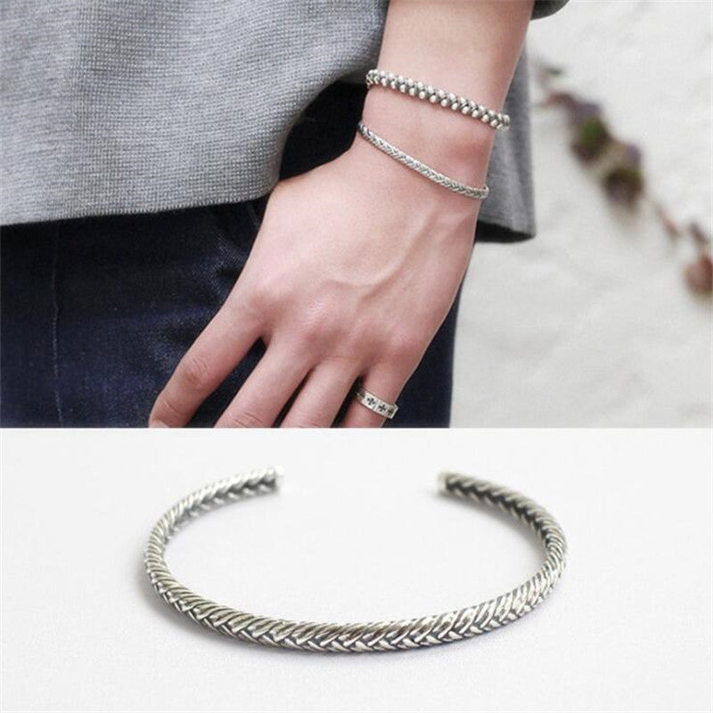 S925 Sterling Silver Vintage Serpentine Twist Woven Bracelet