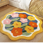 Soft Flower Round Bedside Rug Fluffy Plush Bedroom