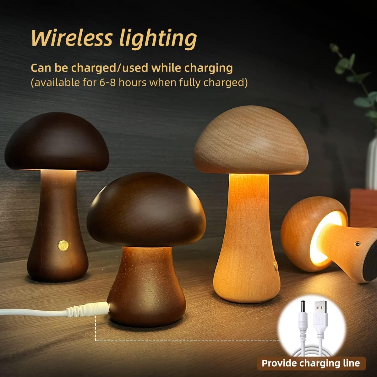Wooden Mushroom Touch LED Night Light - product image 3