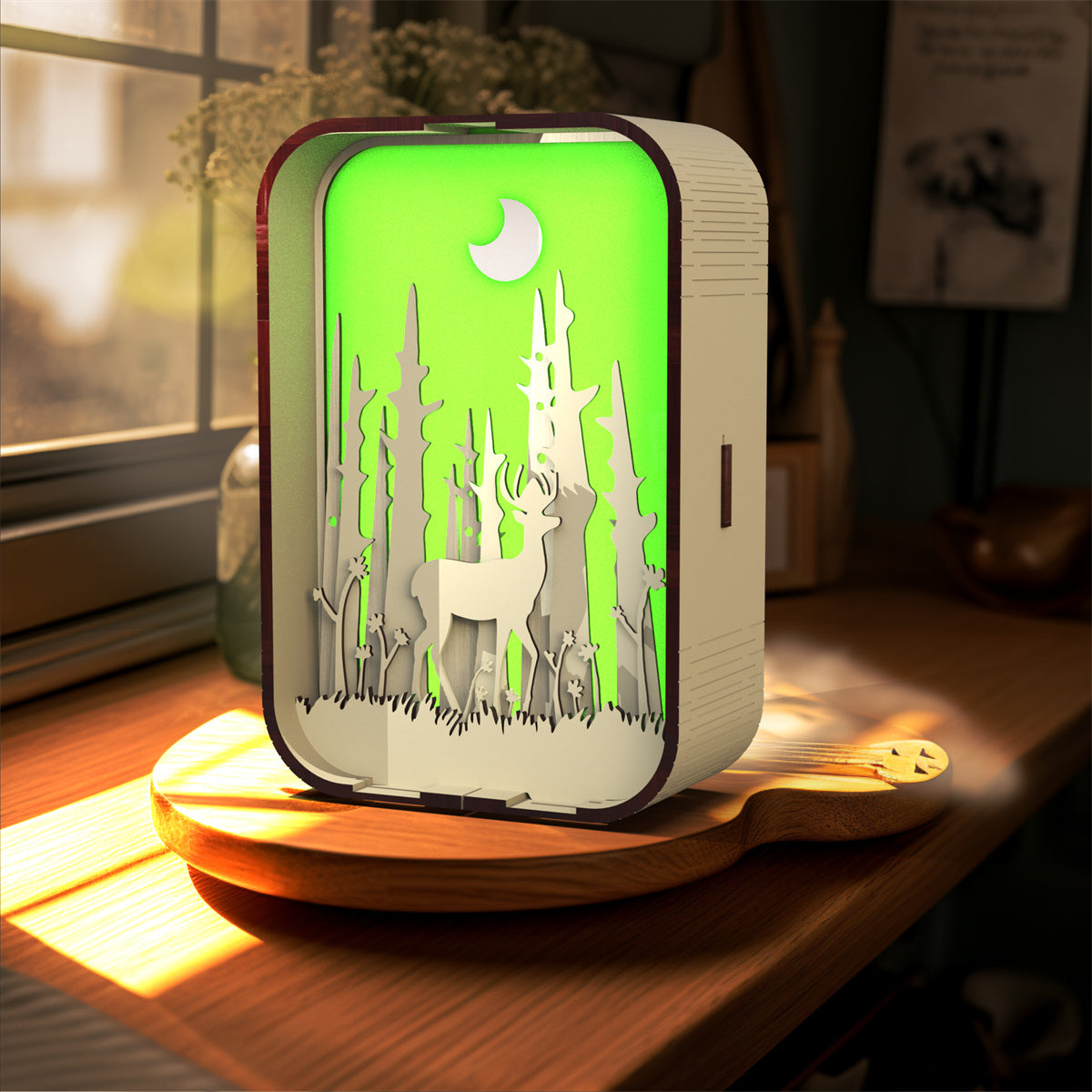 Wood-Carved Bedside Night Light