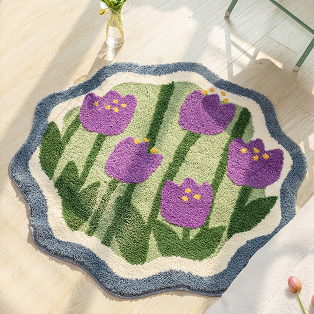 Soft Flower Round Bedside Rug Fluffy Plush Bedroom - product image 4