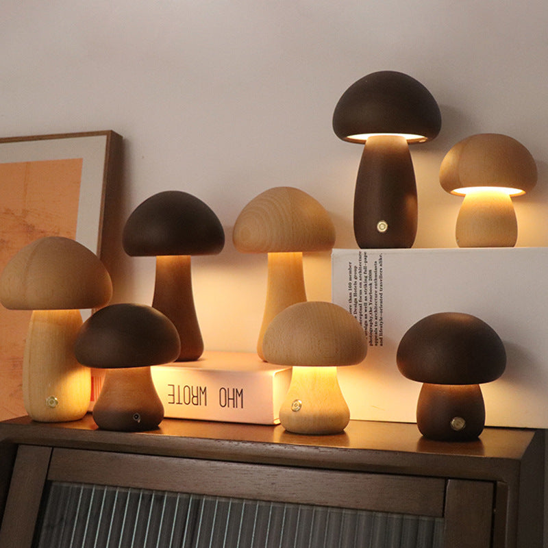 Wooden Mushroom Touch LED Night Light