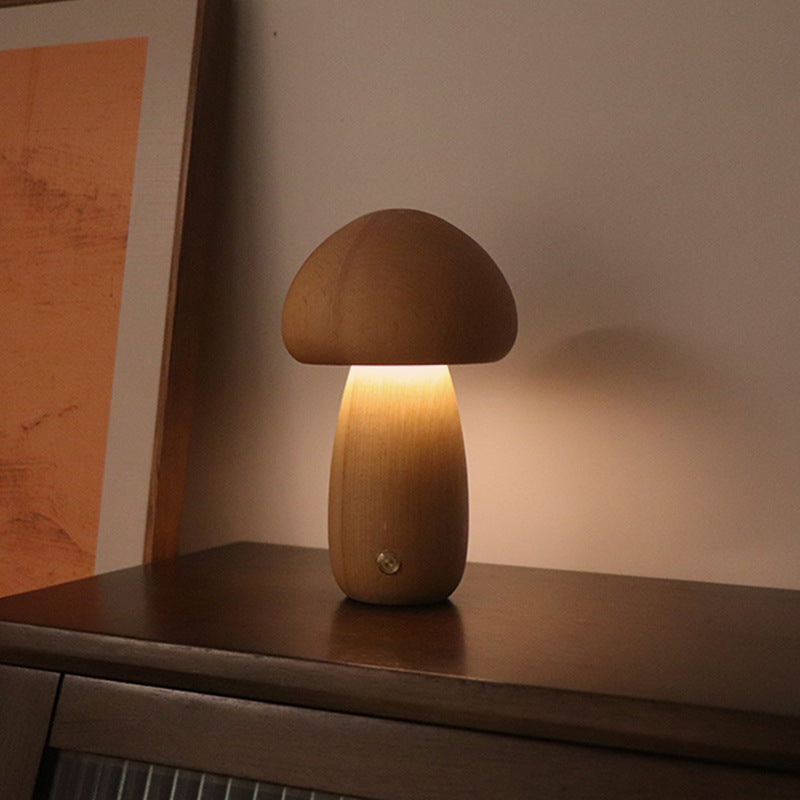 Wooden Mushroom Touch LED Night Light