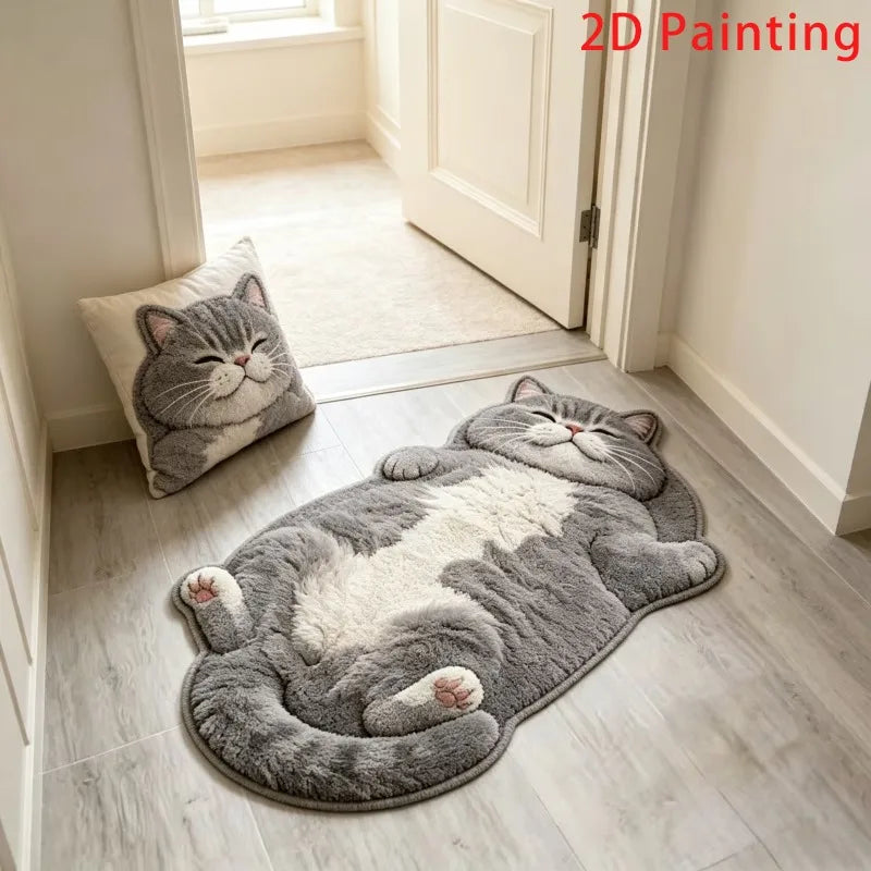 Cute Cat-Shaped Plush Area Rug