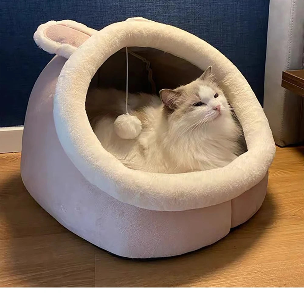 Foldable Cat Cave Bed with Removable Cushion