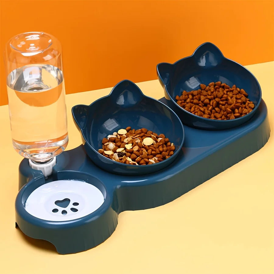 3-in-1 Cat Bowl & Gravity Water Feeder Set