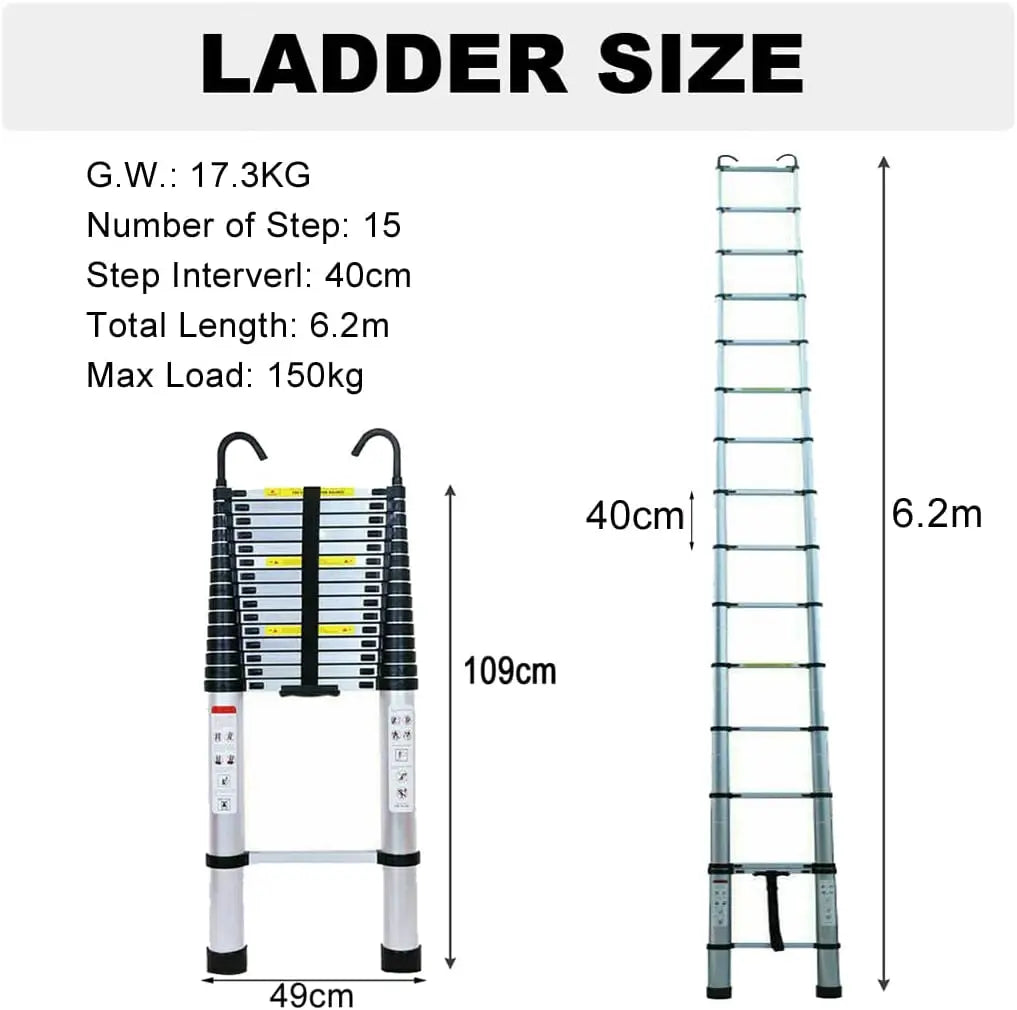 DayPlus 6.2m Telescopic Ladder with Detachable Hooks
