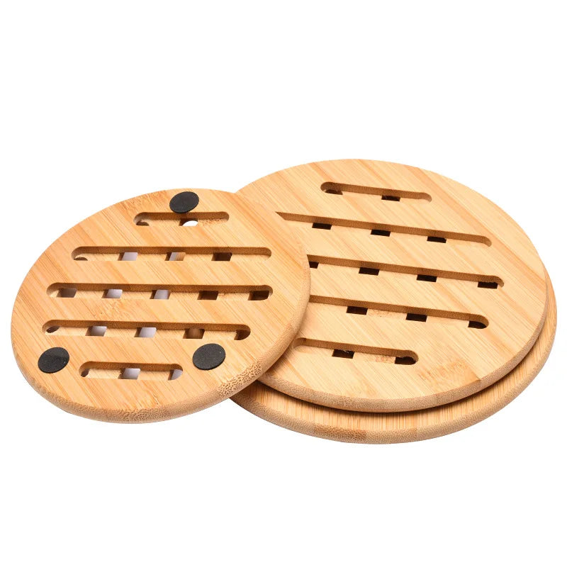 Round Natural Bamboo Trivet Heat Pad
