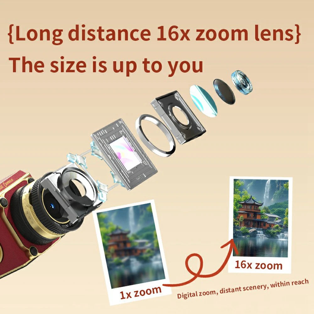 Retro 2.7K Compact Digital Camera with 16X Zoom