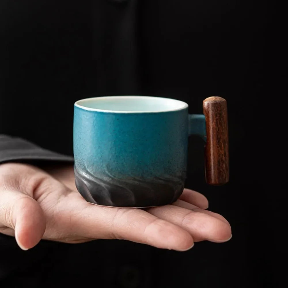 Handmade Ceramic Cup with Wooden Handle