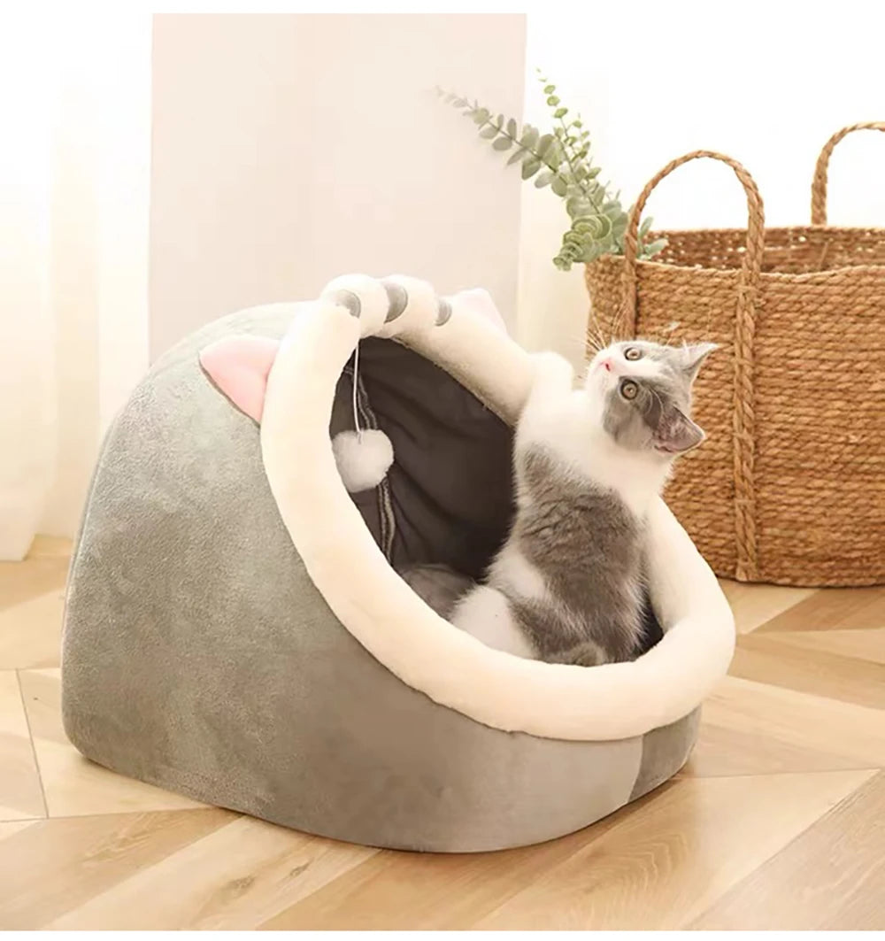 Foldable Cat Cave Bed with Removable Cushion