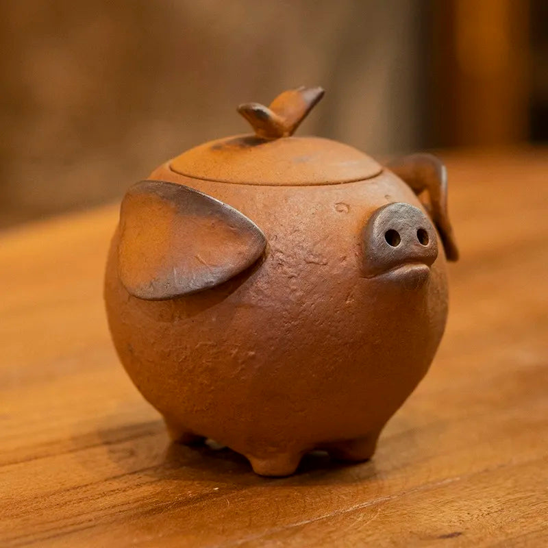 Retro Pig-Shaped Rough Pottery Teapot 160ml