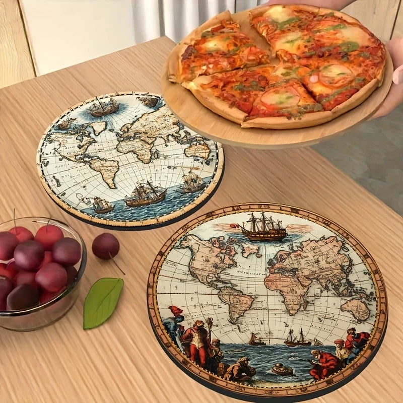 6-Piece Retro World Map Wooden Coaster Set