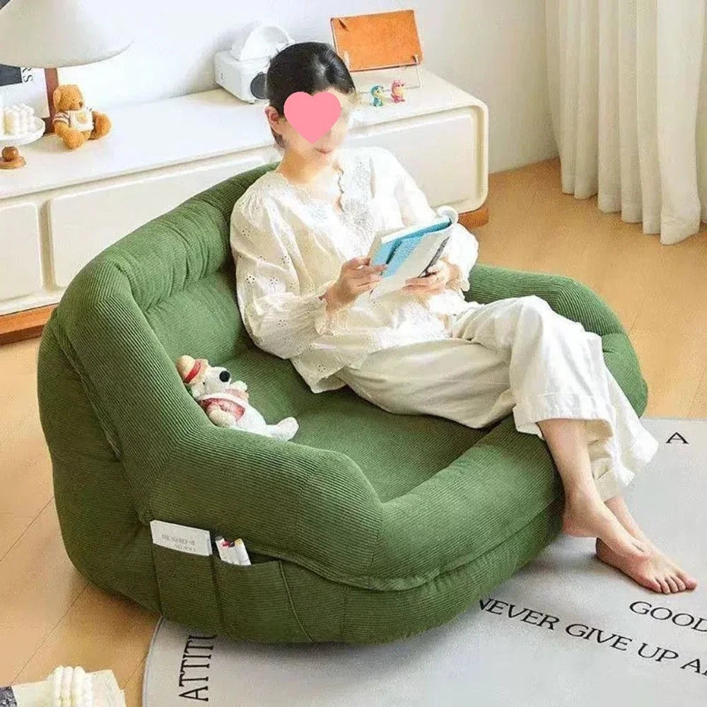 Double Corduroy Lounge Sofa with Footstools