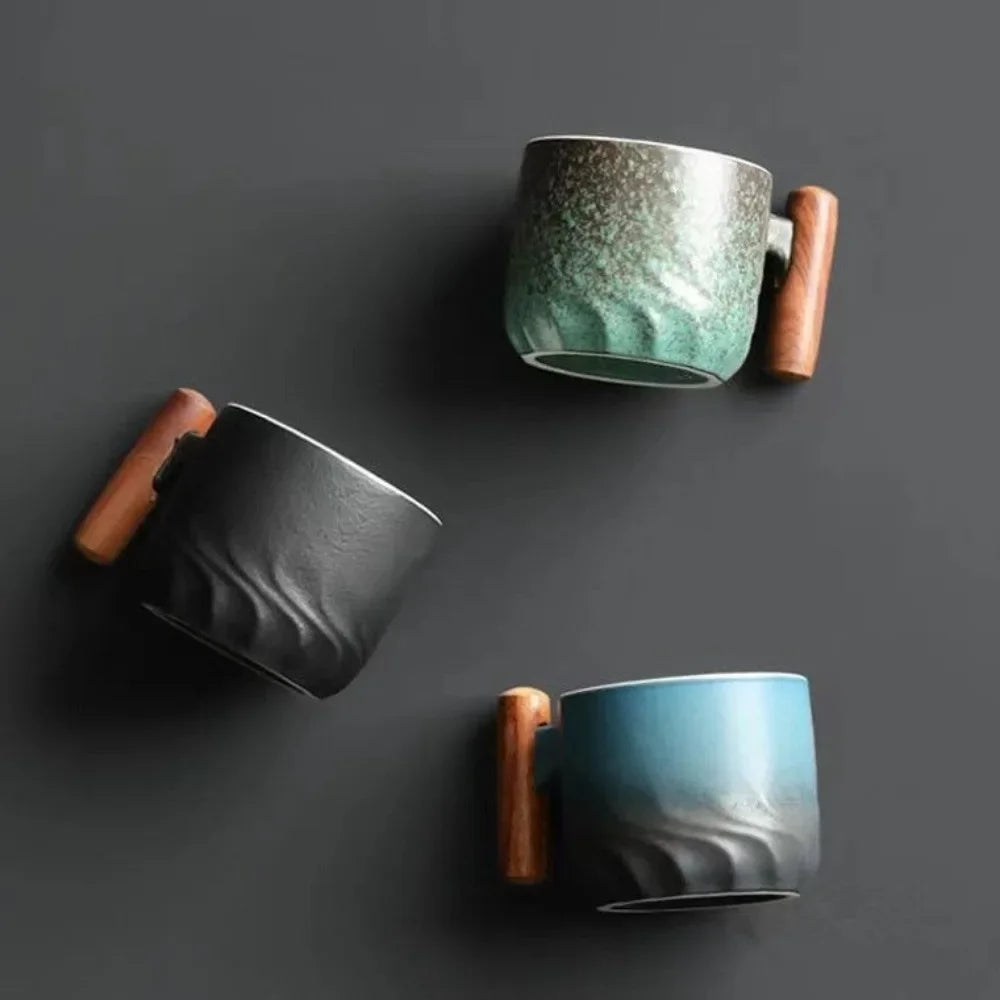 Handmade Ceramic Cup with Wooden Handle