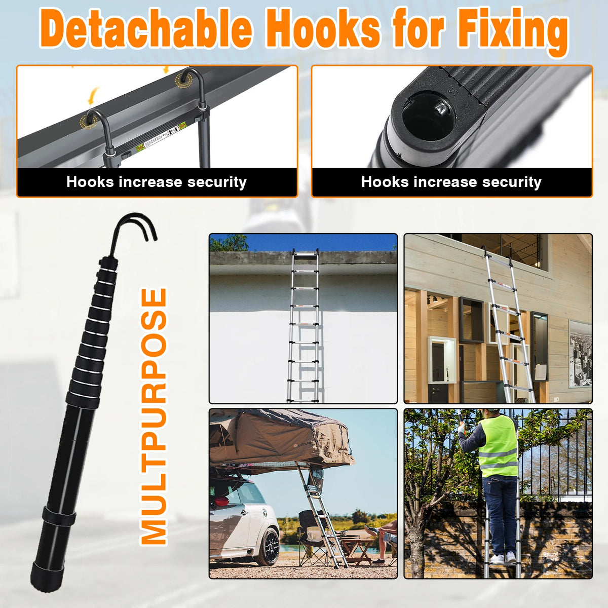 DayPlus 6.2m Telescopic Aluminium Ladder with Hook