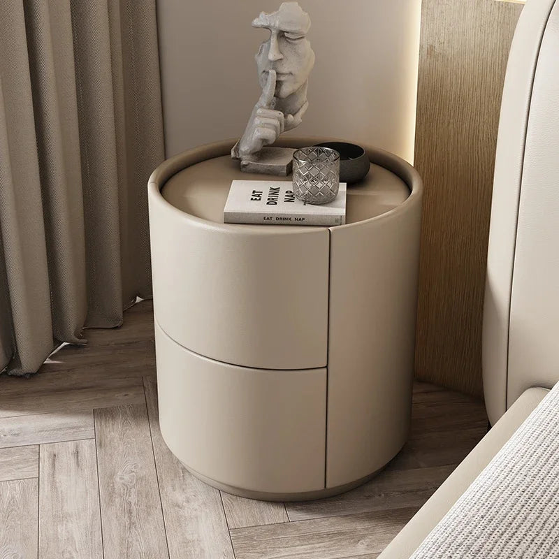 Round Solid Pine Wood Nightstand
