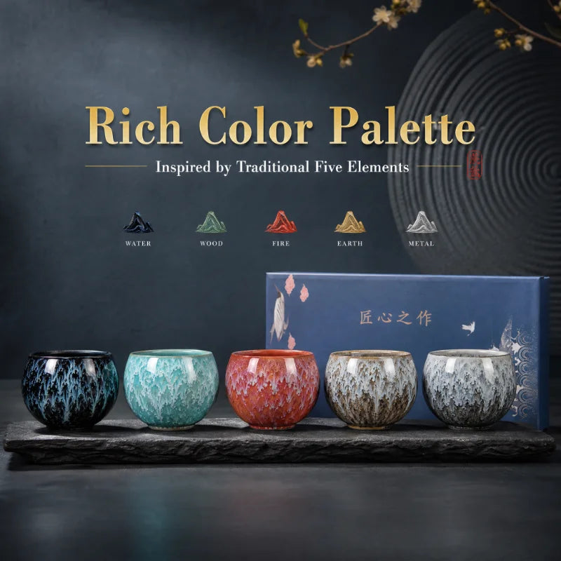 Japanese Five-Elements Ceramic Tea Cup Set