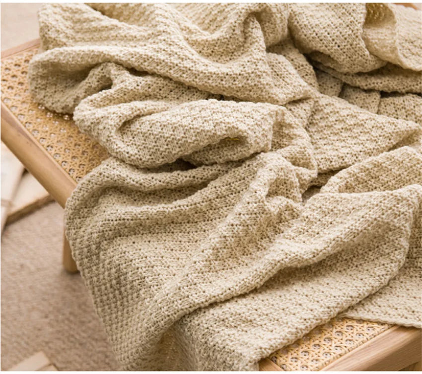 Nordic Waffle Knit Throw Blanket with Tassels