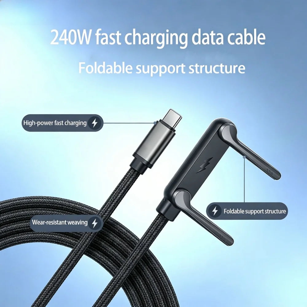 240W Braided USB-C Cable with Angled Phone Stand