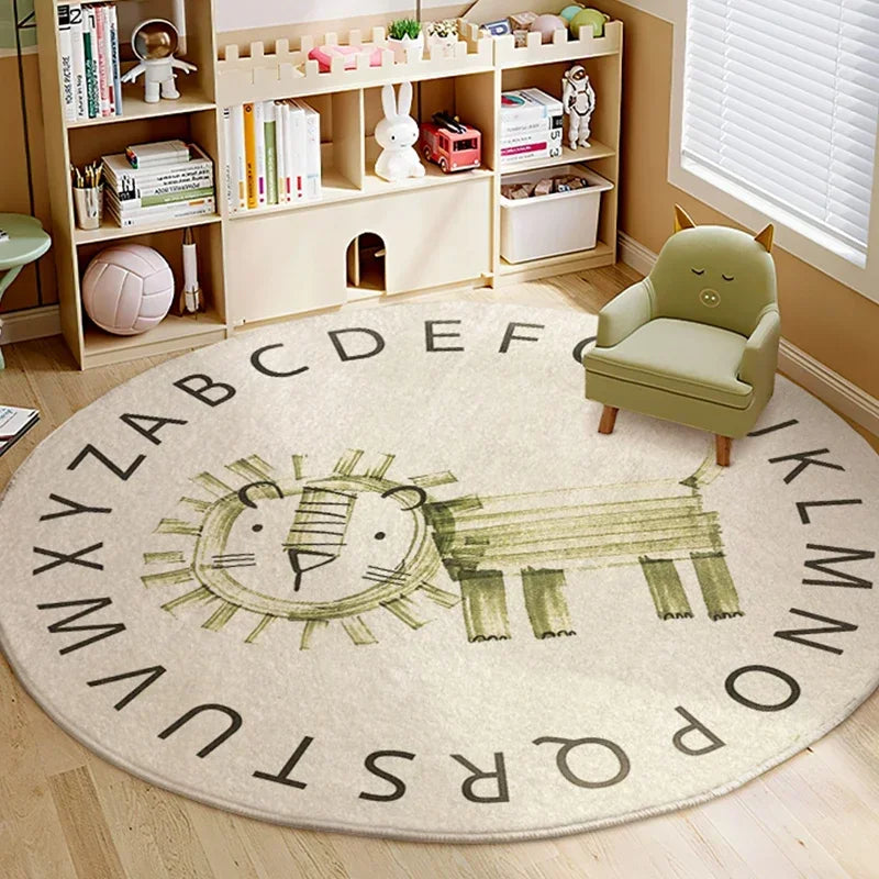 Cartoon Lion Round Plush Area Rug