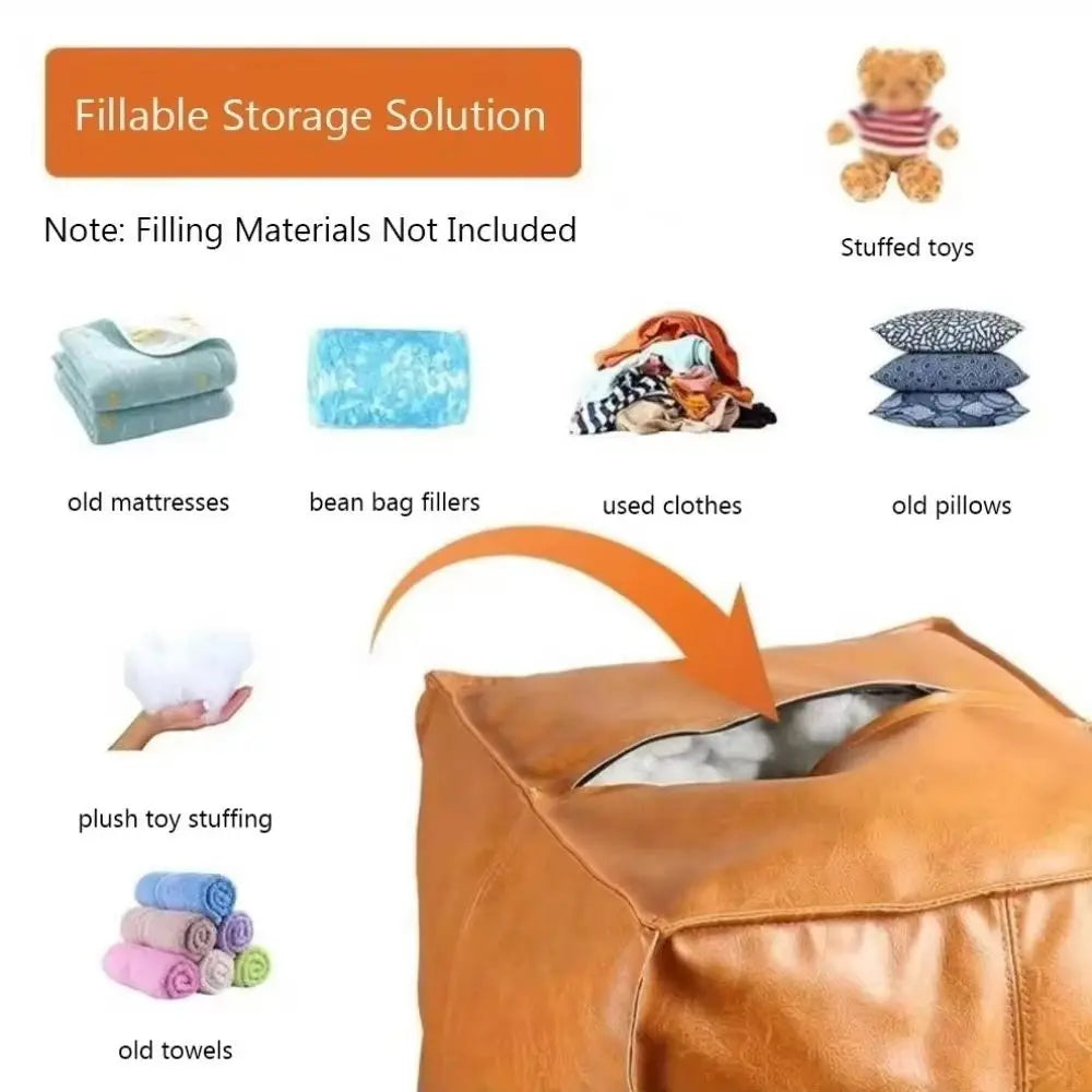 Unstuffed PU Leather Storage Ottoman Cover