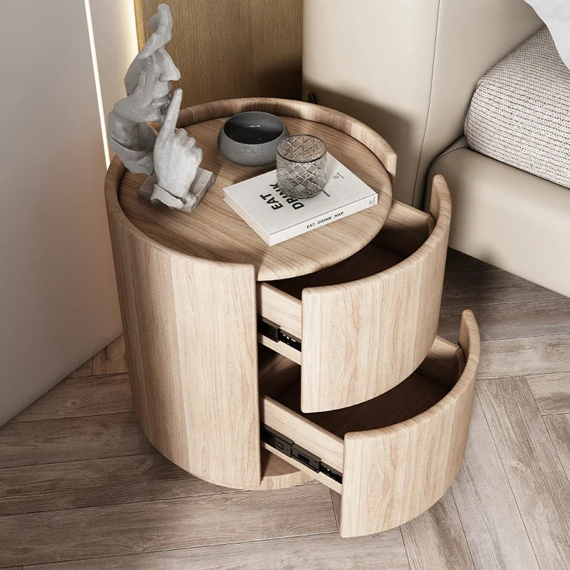 Round Solid Pine Wood Nightstand