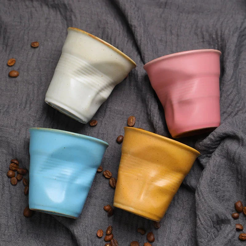 Hand-Pinched Pleated Stoneware Coffee Cup