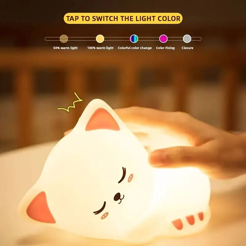 Touch-Dimming Sleepy Cat Night Light
