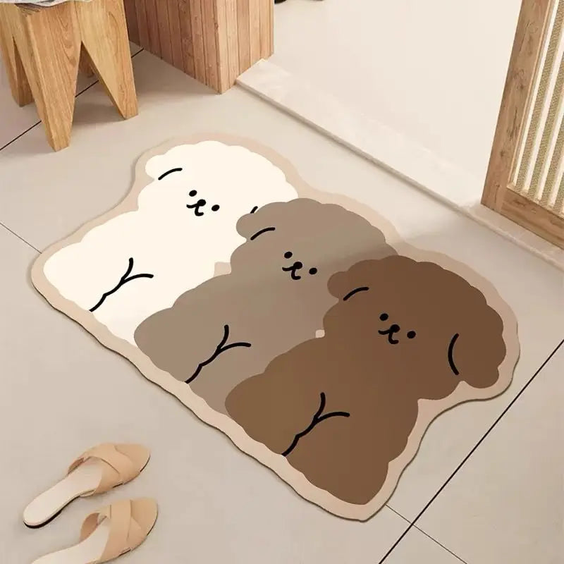 Tricolor Puppy Quick-Dry Bathroom Mat