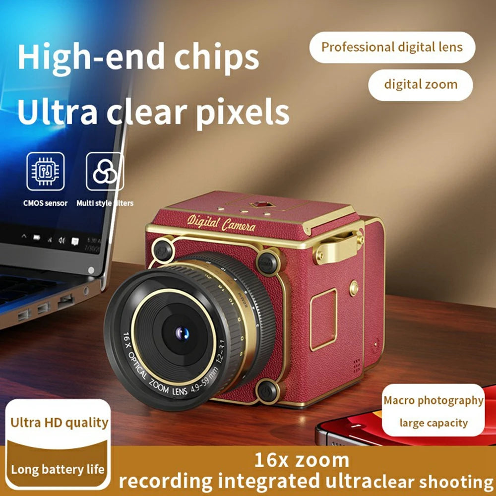 Retro 2.7K Compact Digital Camera with 16X Zoom