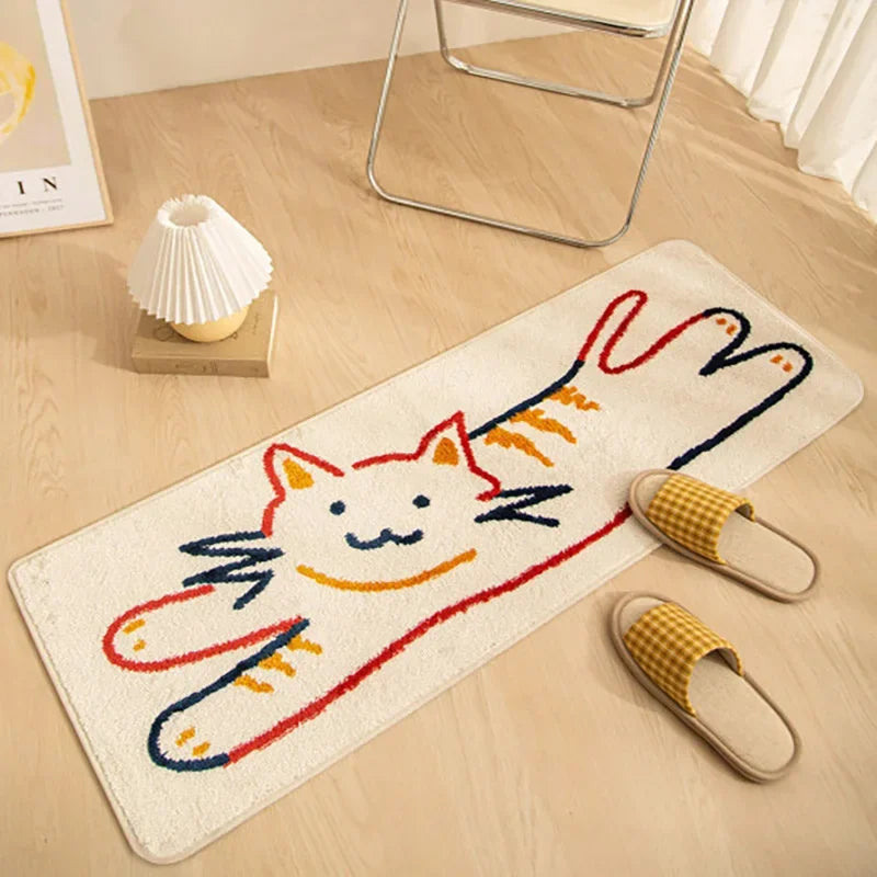 VIKAMA Cartoon Cat Bedside Runner Rug