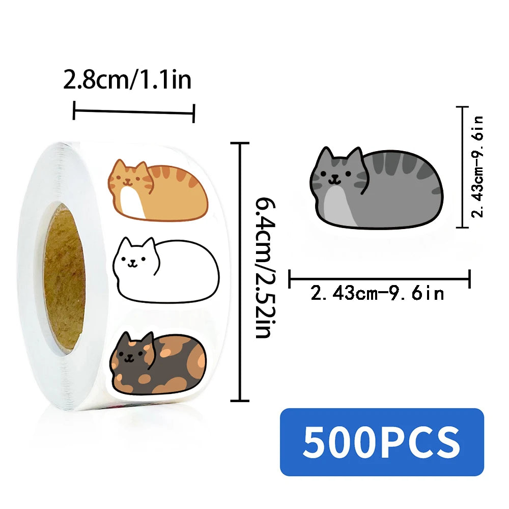 500-Piece Kawaii Cat Sticker Roll