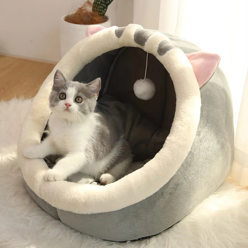 Foldable Cat Cave Bed with Removable Cushion