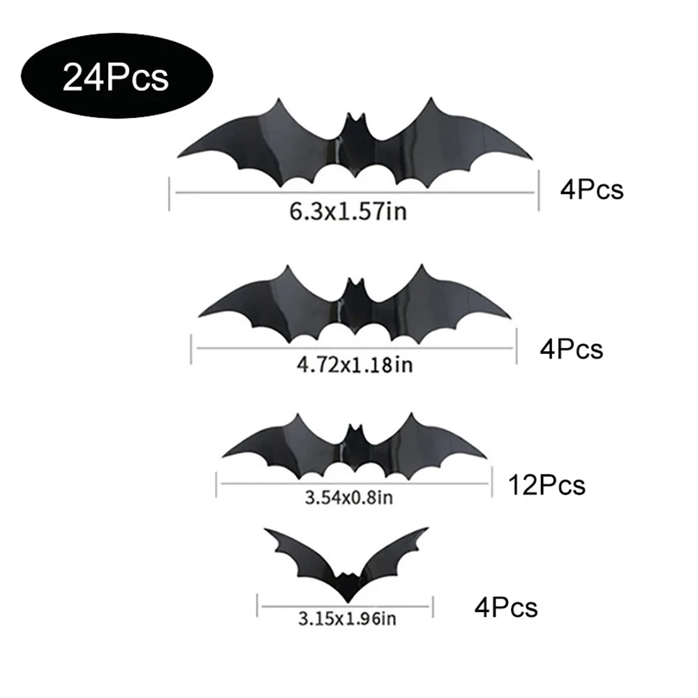 3D Black Bat Halloween Wall Decoration Set
