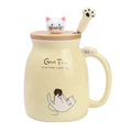 Kawaii Cat Ceramic Mug with Lid & Spoon