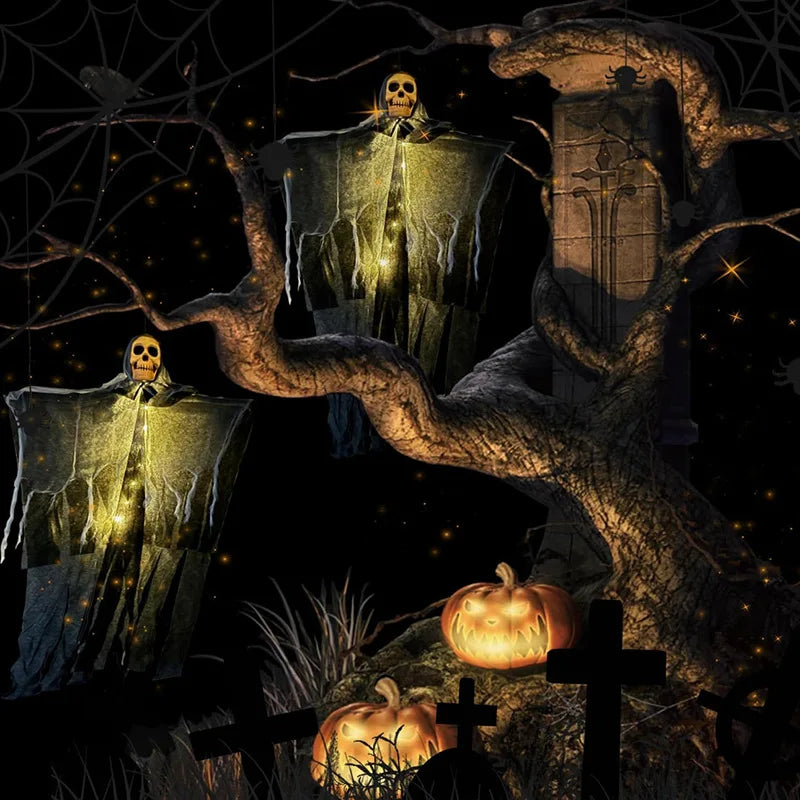 Glowing Skull Hanging Ghost Halloween Decoration