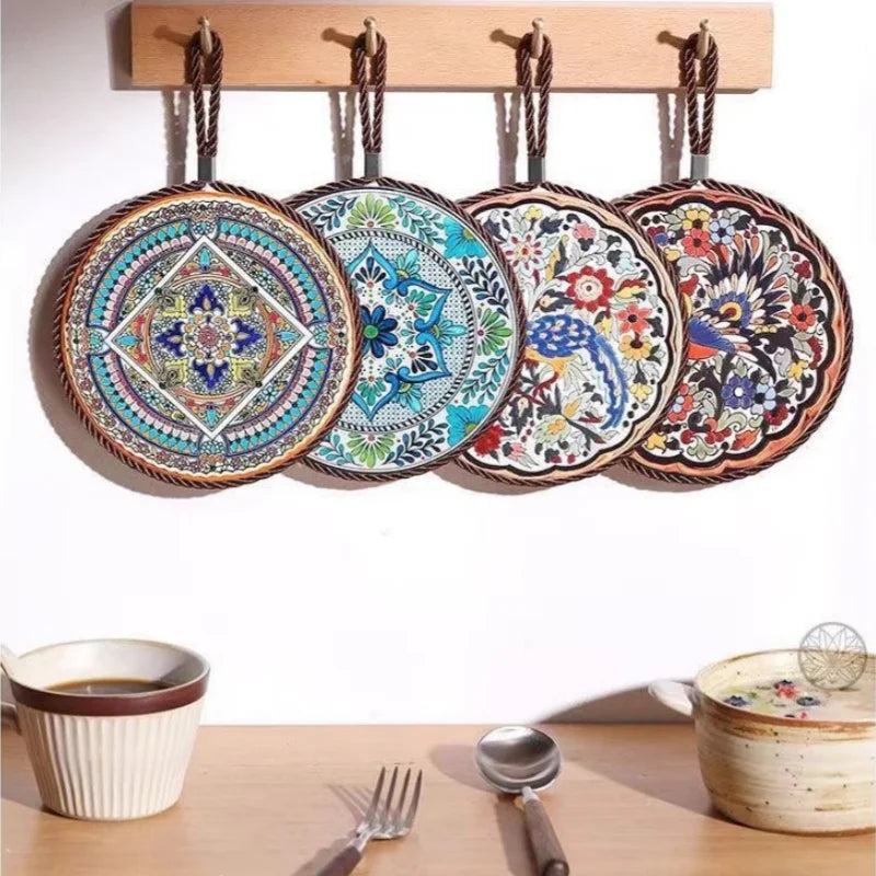 17cm Ceramic Trivet with Cork Base & Hanging Rope