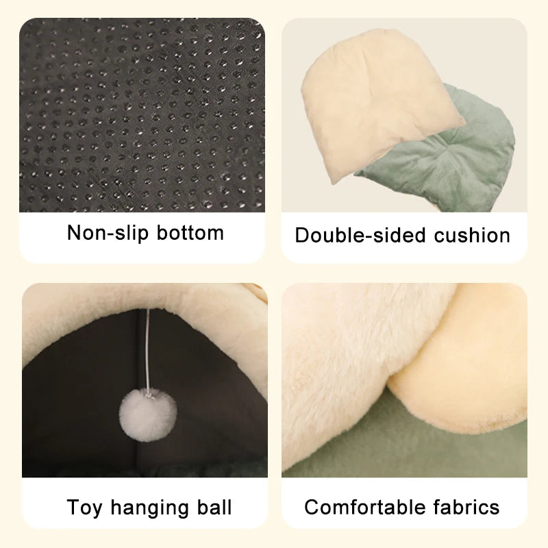 Foldable Cat Cave Bed with Removable Cushion