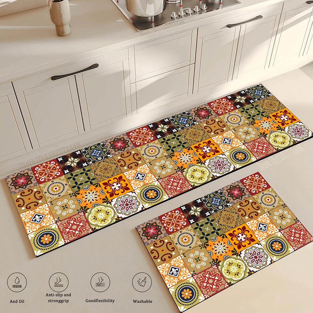 Retro Non-Slip Absorbent Kitchen Runner Mat