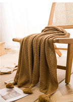 Nordic Waffle Knit Throw Blanket with Tassels