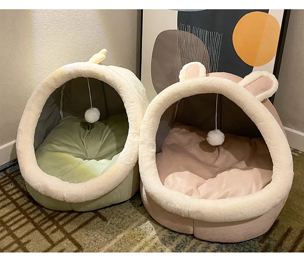 Foldable Cat Cave Bed with Removable Cushion