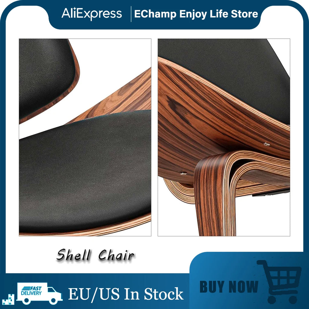 Solid Wood Faux Leather Shell Accent Chair