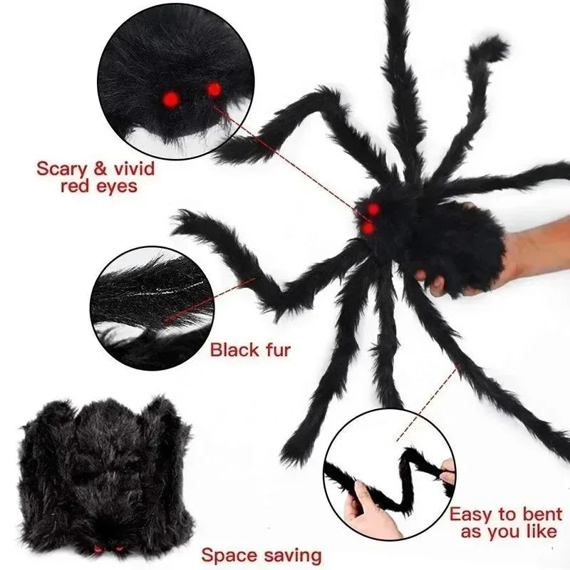 Giant Black Plush Halloween Spider Decoration