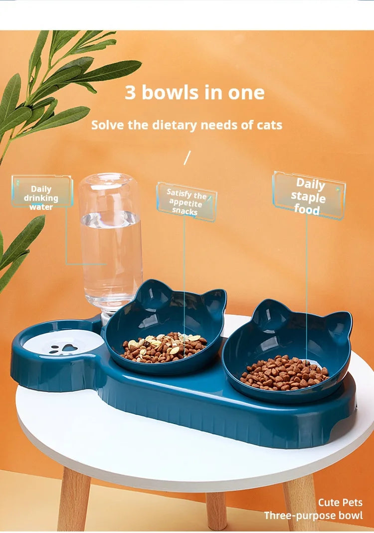 3-in-1 Cat Bowl & Gravity Water Feeder Set