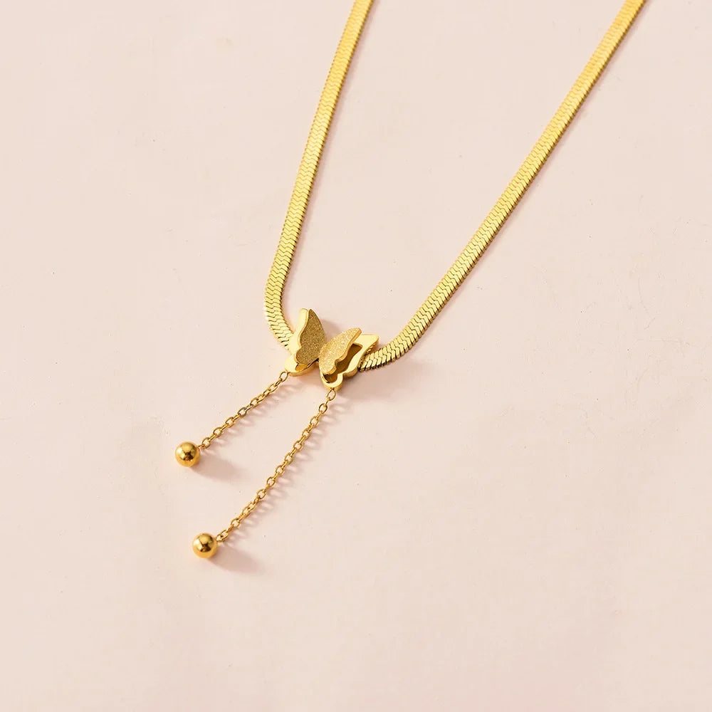 Vintage Butterfly Pendant Snake Chain Necklace