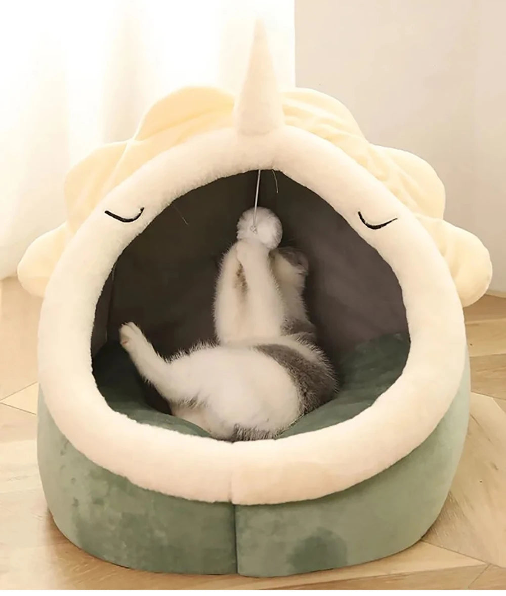 Foldable Cat Cave Bed with Removable Cushion