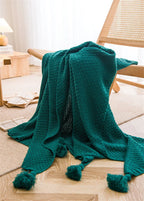 Nordic Waffle Knit Throw Blanket with Tassels