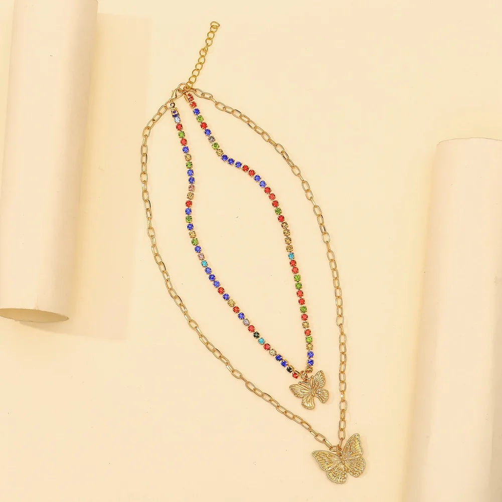Vintage Butterfly Pendant Snake Chain Necklace